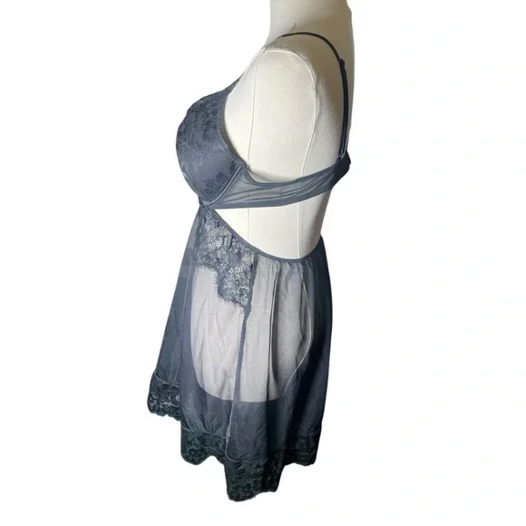 LaSenza Large Babydoll Lingerie Outfit Black Push Up Sexy Sheer Lace Chemise Bra - Picture 4 of 13